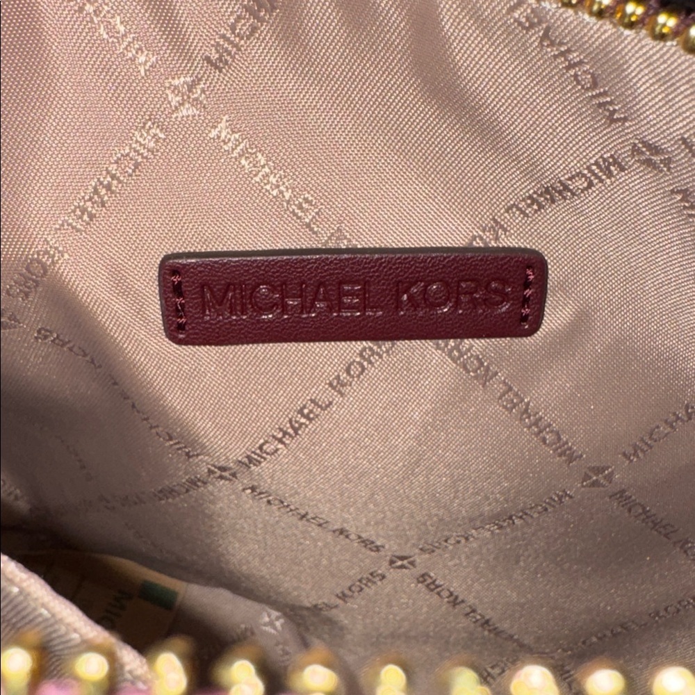 Michael Kors Metallic Clutch & Card Holder Oxblood Rouge Sombre Boxed Gift Set - Picture 7 of 9